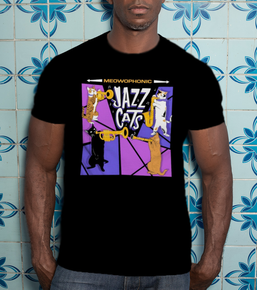 Meowophonic Jazz Cats Playing Trumpets And Saxophones T-Shirt