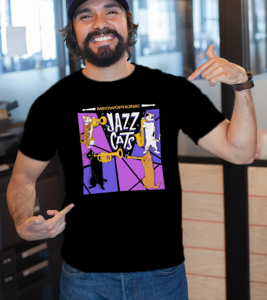 Meowophonic Jazz Cats Playing Trumpets And Saxophones T-Shirt