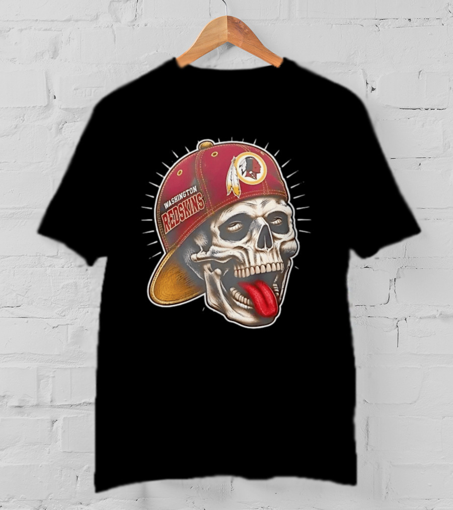 Washington Redskins Football Skull Tongue Out Cap T-Shirt