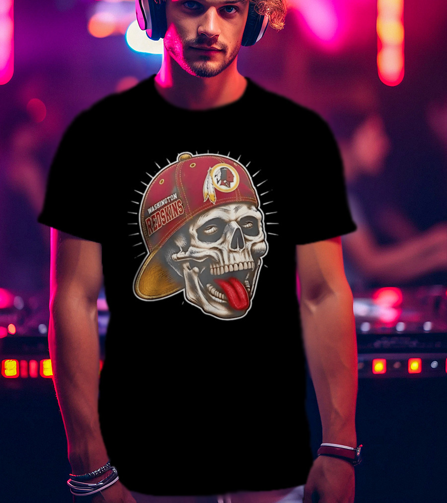 Washington Redskins Football Skull Tongue Out Cap T-Shirt