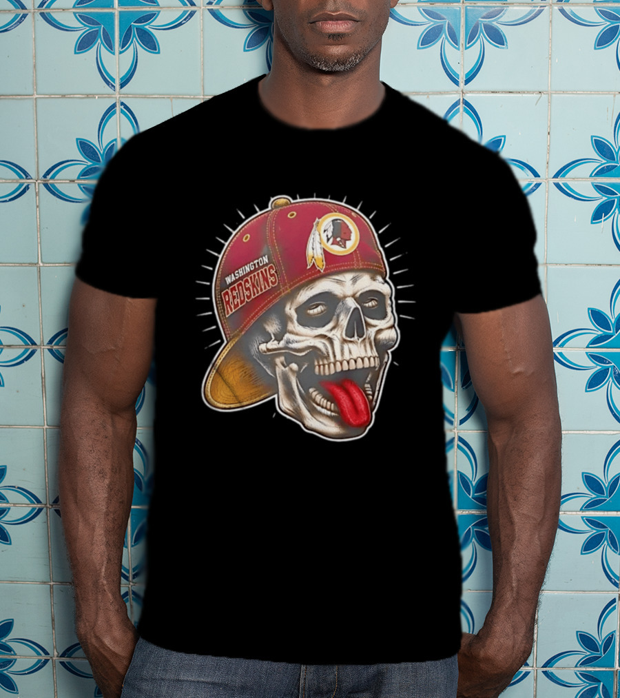 Washington Redskins Football Skull Tongue Out Cap T-Shirt