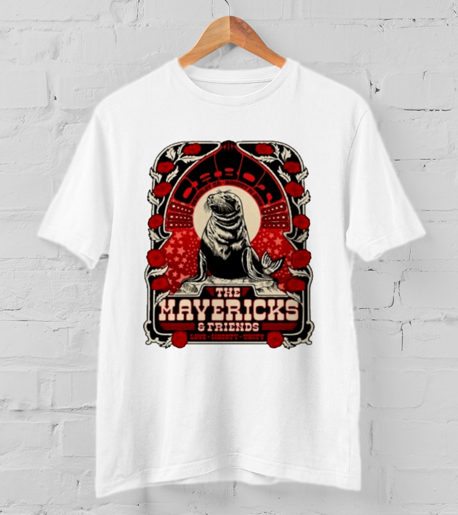 Beverly MA 08.21.2026 The Mavericks Love Liberty Unity Friends Seal And Roses T-Shirt