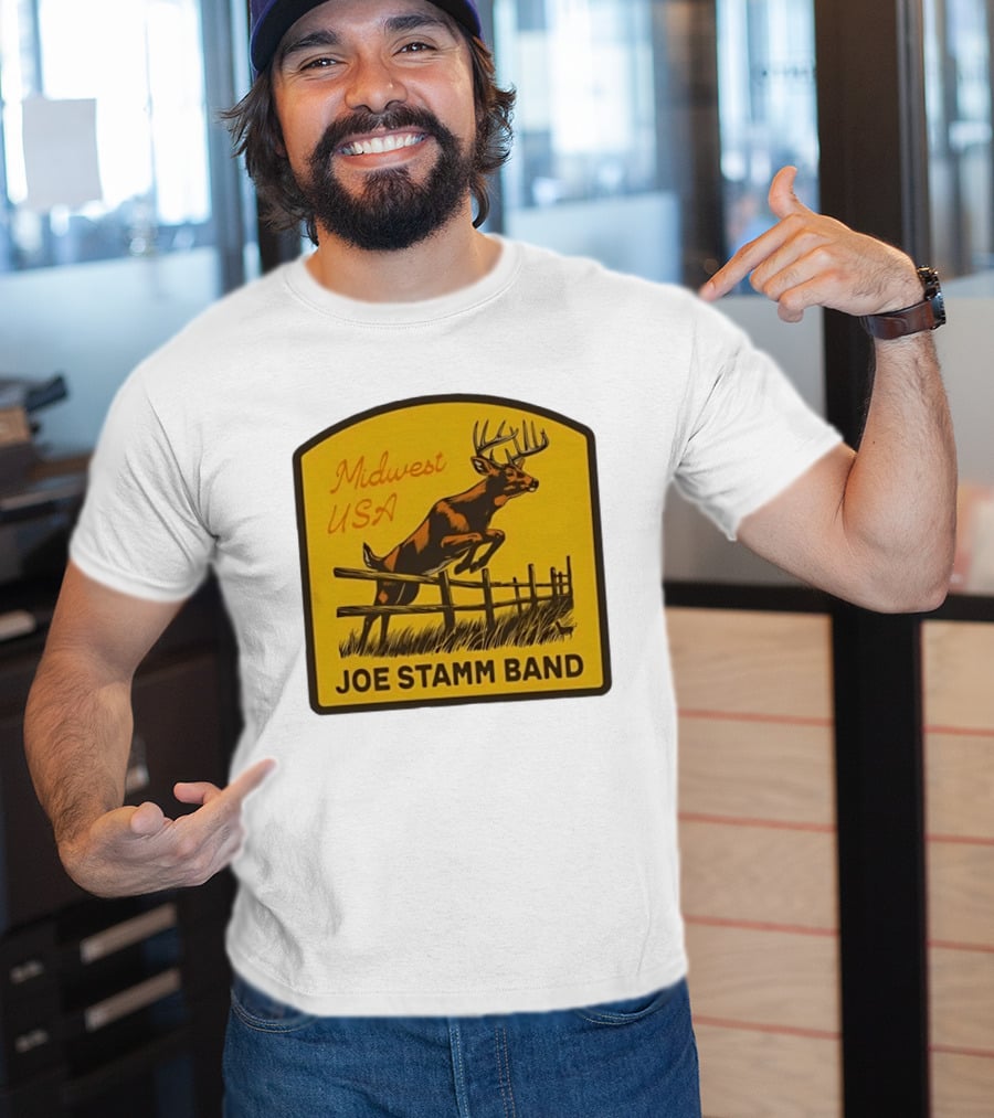 Joe Stamm Band Midwest USA Deer Jumping Fence Over Farm Field T-Shirt