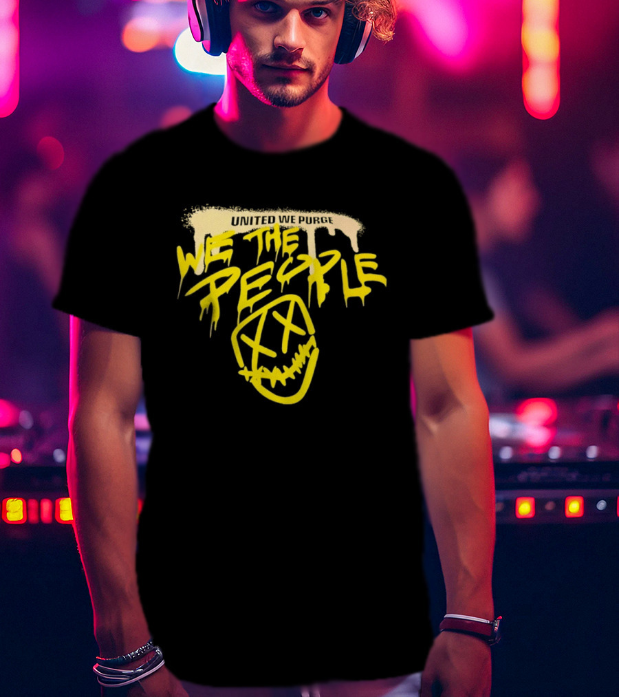 United We Purge We The People Horror Movie Mask Dripping Yellow T-Shirt