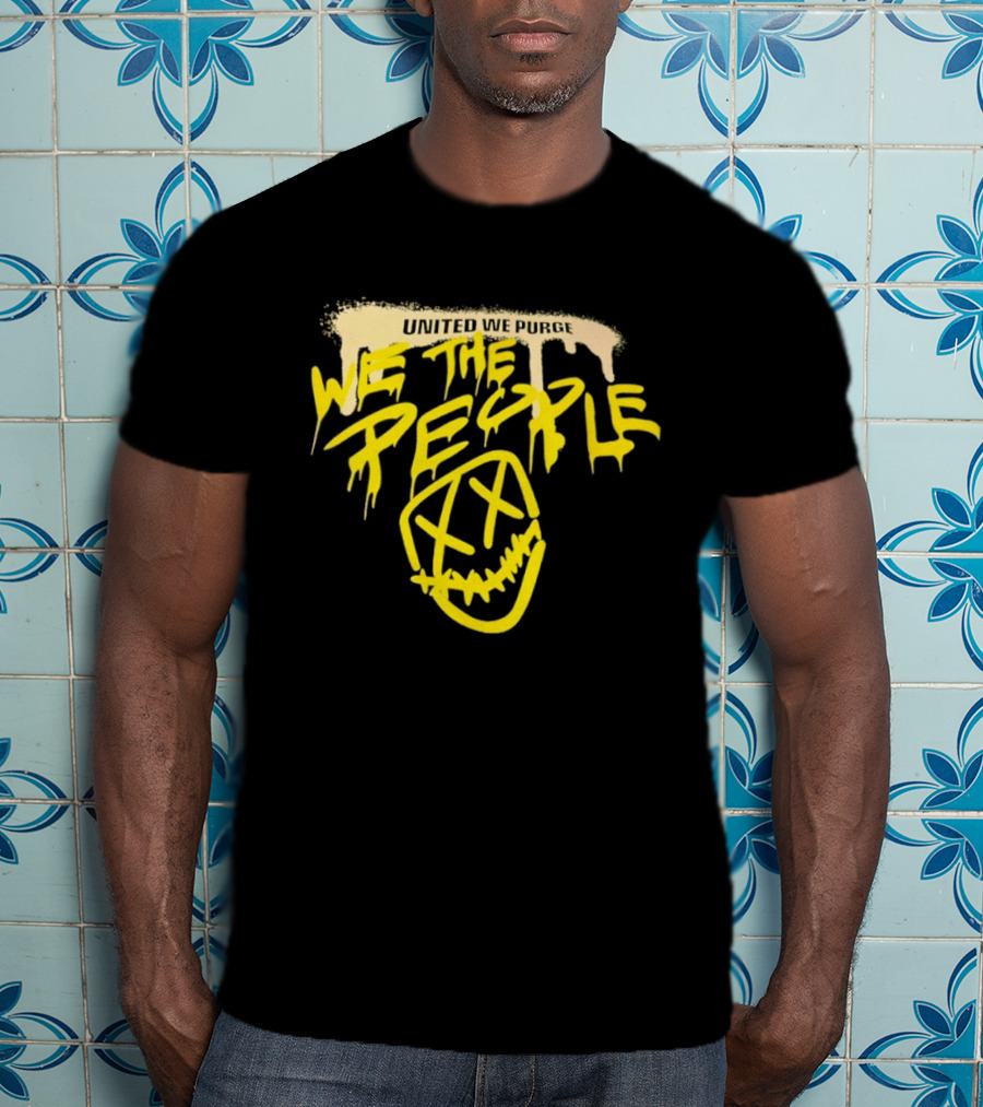 United We Purge We The People Horror Movie Mask Dripping Yellow T-Shirt