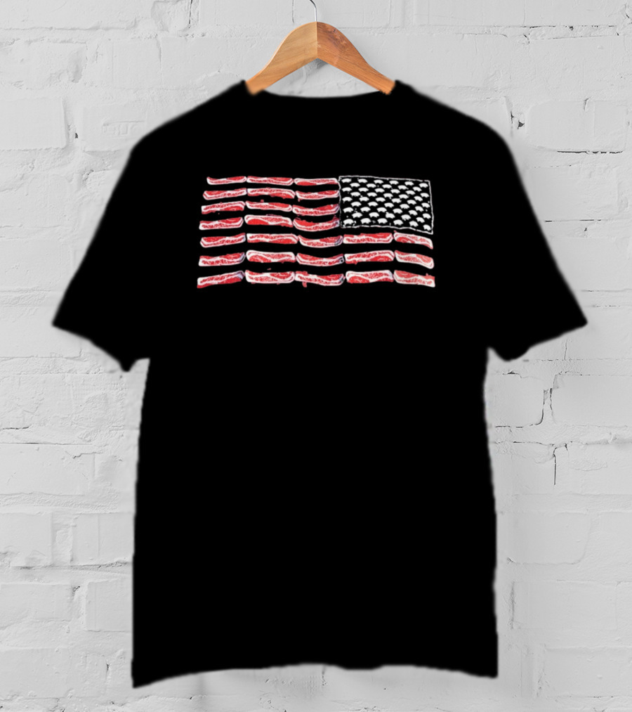 American Flag Bacon Strips With Pigs Pork Lover T-Shirt