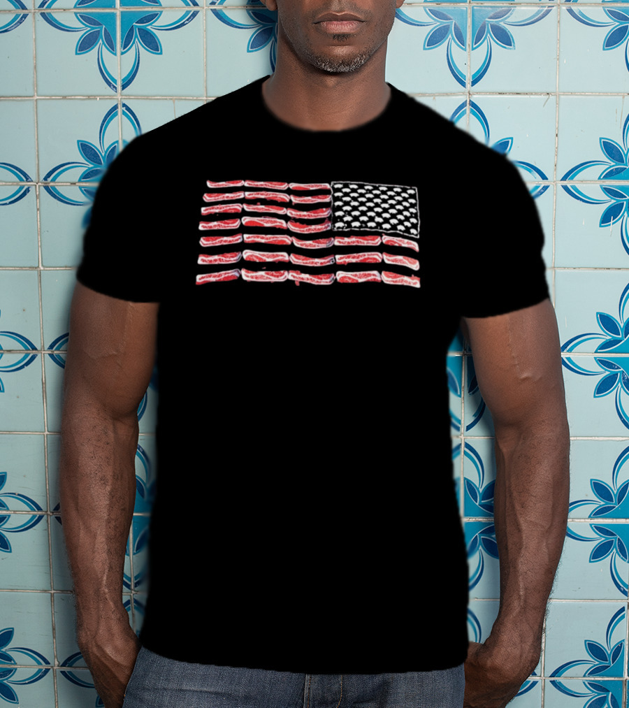 American Flag Bacon Strips With Pigs Pork Lover T-Shirt