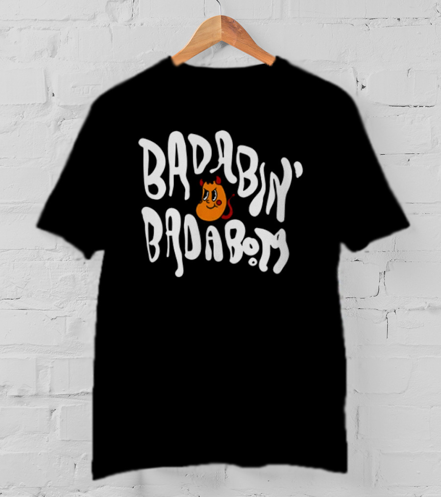Badabing' Badaboom Cartoon Orange Smiley Face With Devil Horns T-Shirt