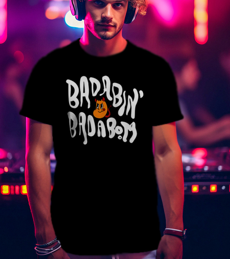 Badabing' Badaboom Cartoon Orange Smiley Face With Devil Horns T-Shirt