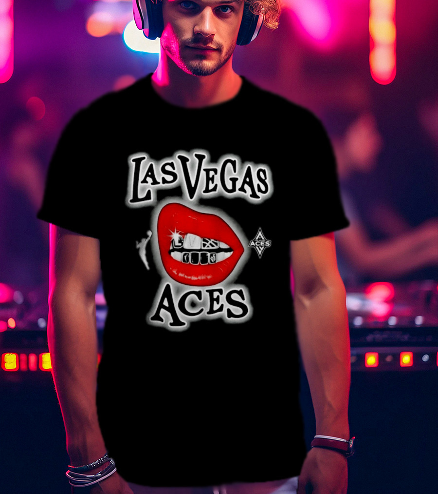 Las Vegas Aces Playa Society Lips WNBA Basketball T-Shirt