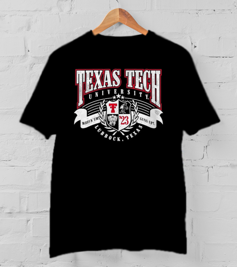 Texas Tech University Wreck 'Em Guns Up '23 Lubbock Texas Emblem Crest T-Shirt