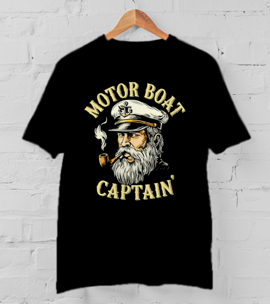 Motor Boat Captain Nautical Sea Sailor Pipe Smoking Beard T-Shirt