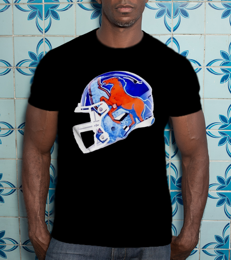 Denver Broncos Horse Helmet Blue And Orange NFL Team Gear T-Shirt