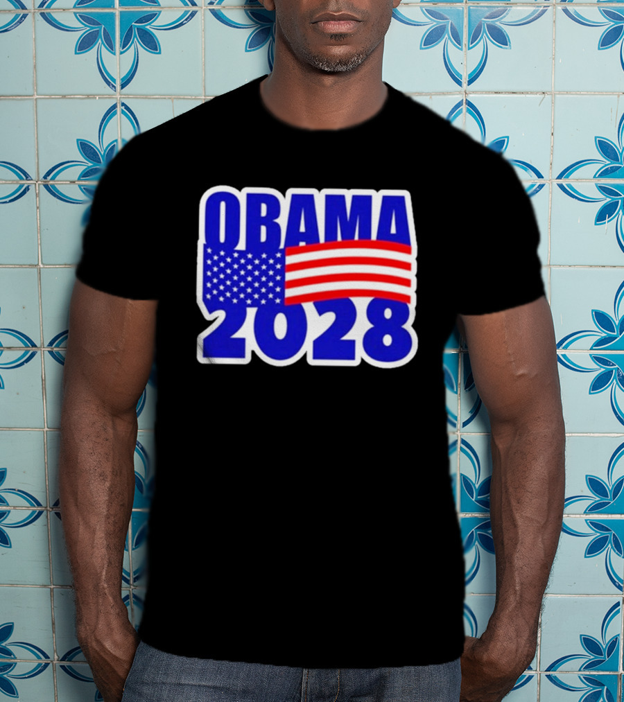 Obama 2028 American Flag Campaign T-Shirt