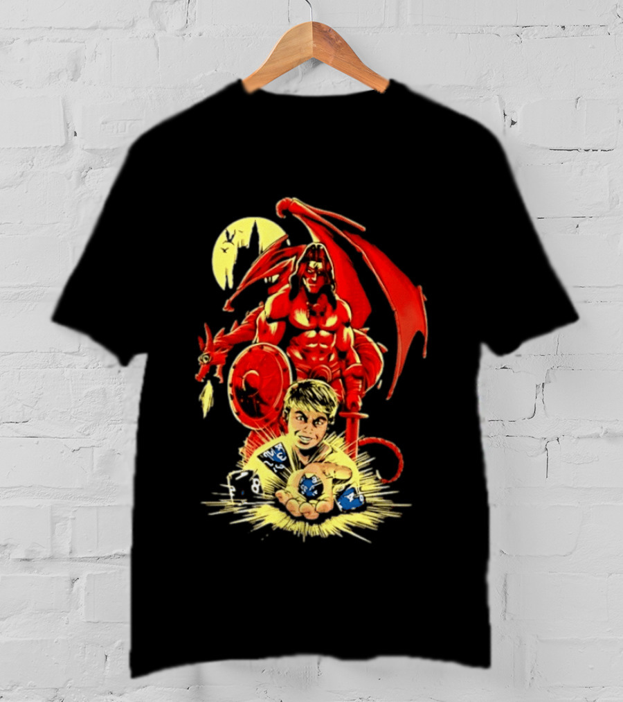 Dungeons And Dragons Player With Red Dragon And Blue Dice Adventure T-Shirt