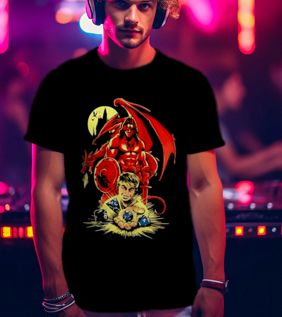 Dungeons And Dragons Player With Red Dragon And Blue Dice Adventure T-Shirt