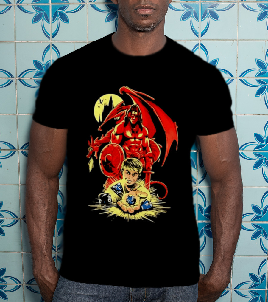 Dungeons And Dragons Player With Red Dragon And Blue Dice Adventure T-Shirt