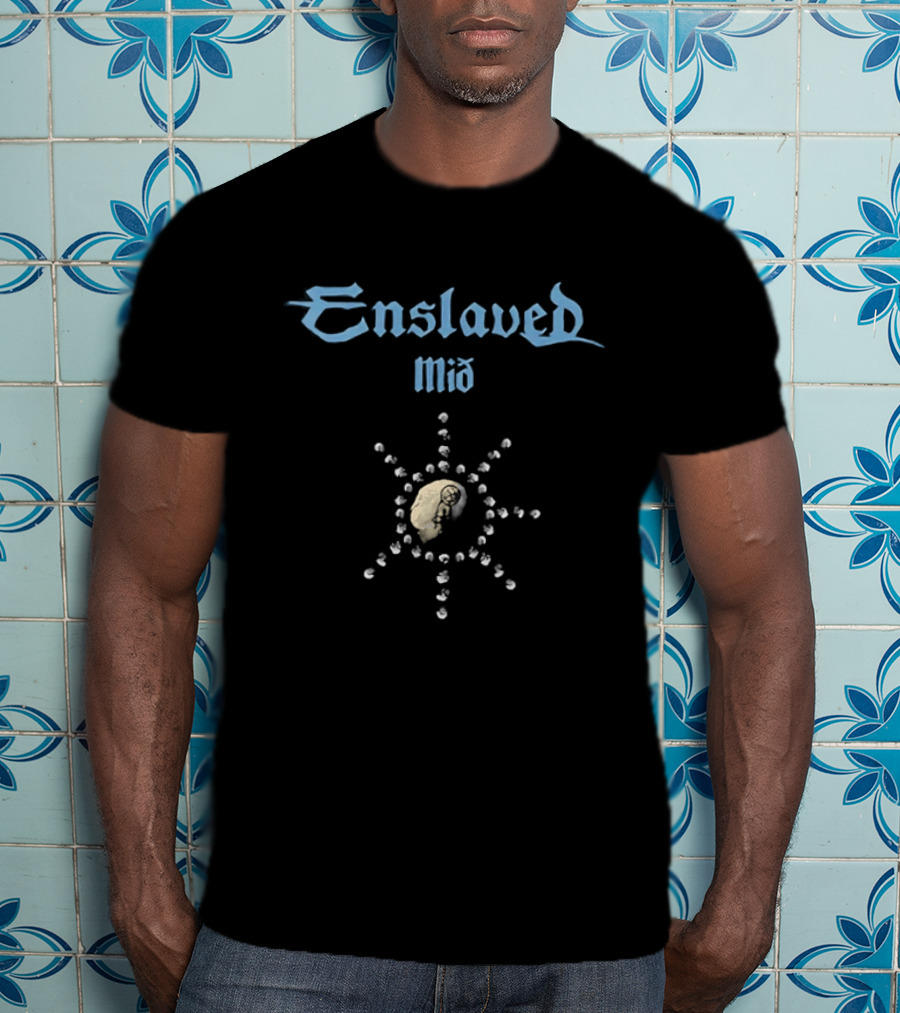 Enslaved Mið Sunburst Symbol Nordic Black Metal Band T-Shirt