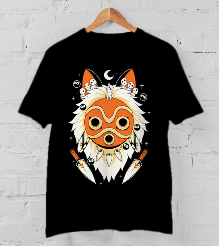 Princess Mononoke Mask Kodama Spirits Crescent Moon Daggers T-Shirt