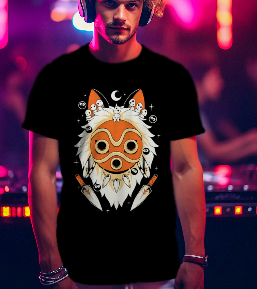 Princess Mononoke Mask Kodama Spirits Crescent Moon Daggers T-Shirt