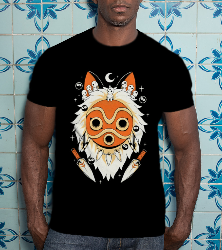 Princess Mononoke Mask Kodama Spirits Crescent Moon Daggers T-Shirt