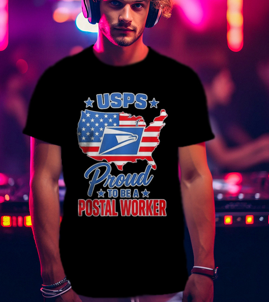 USPS Proud Postal Worker Mail Carrier USA Map T-Shirt