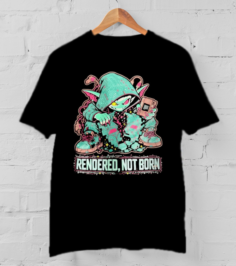 Rendered Not Born Cyber Goblin Gamer Cyberpunk Game Console T-Shirt