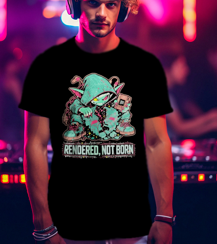 Rendered Not Born Cyber Goblin Gamer Cyberpunk Game Console T-Shirt