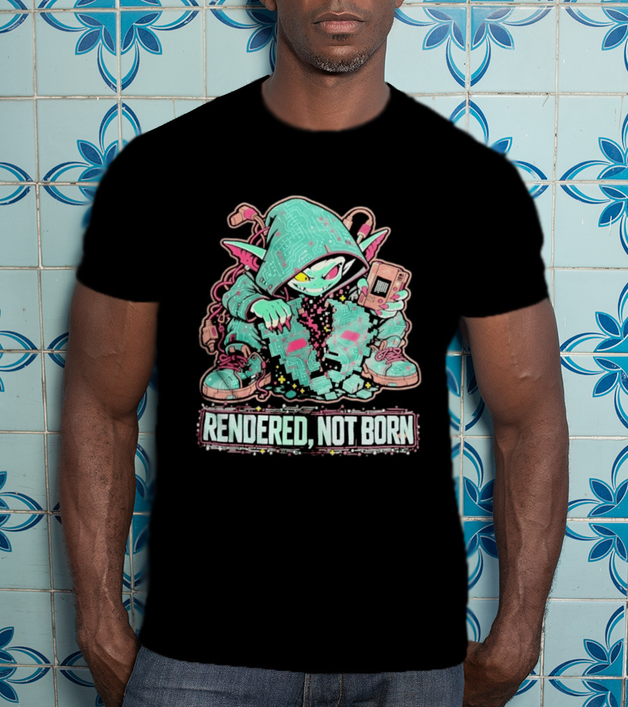 Rendered Not Born Cyber Goblin Gamer Cyberpunk Game Console T-Shirt