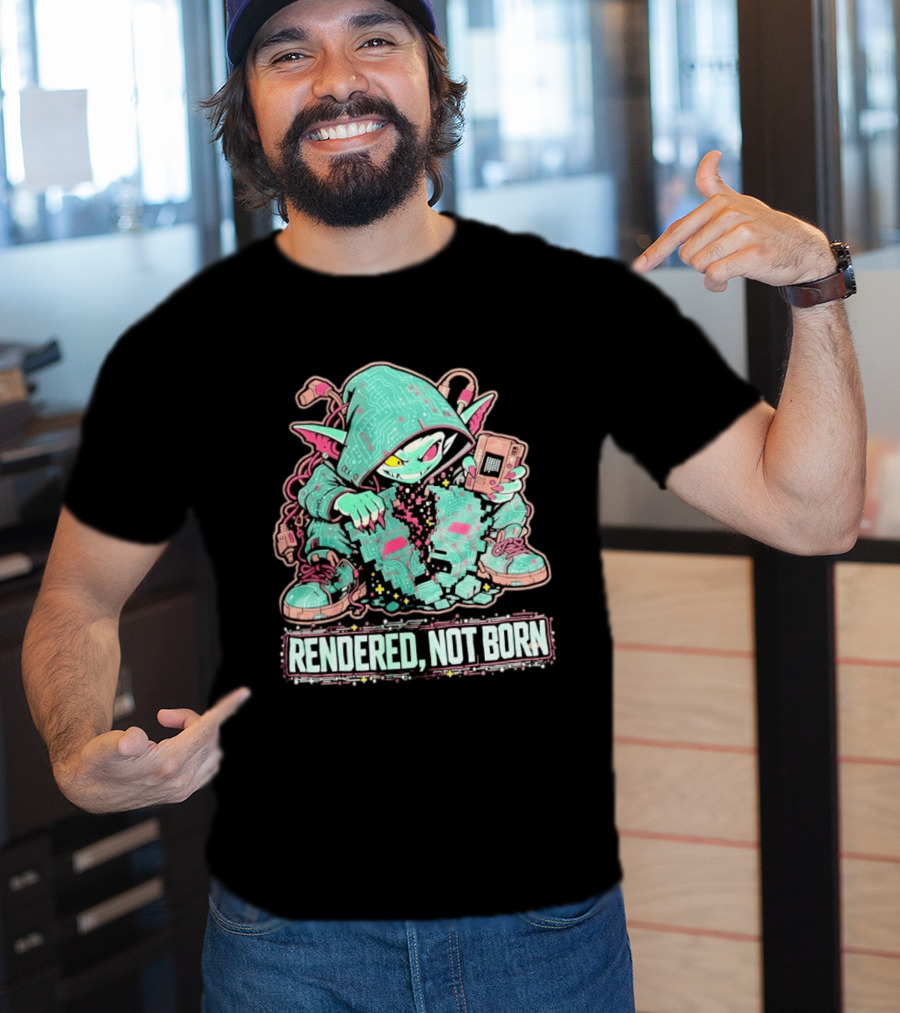 Rendered Not Born Cyber Goblin Gamer Cyberpunk Game Console T-Shirt