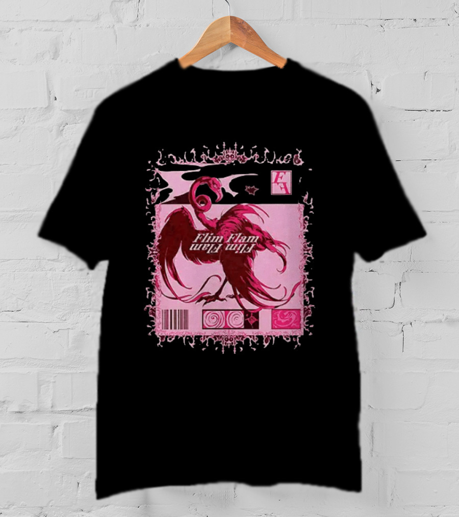 Flim Flam Flamingo Barcode Pink Swirl Border T-Shirt