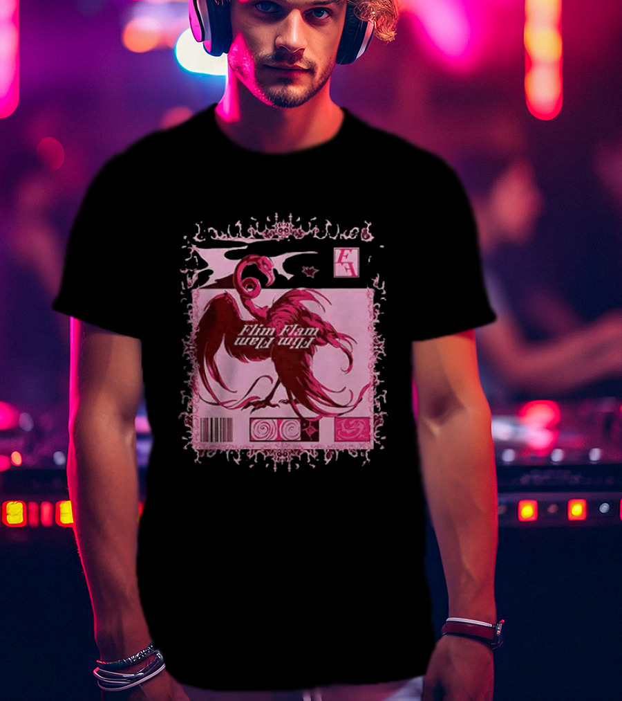 Flim Flam Flamingo Barcode Pink Swirl Border T-Shirt