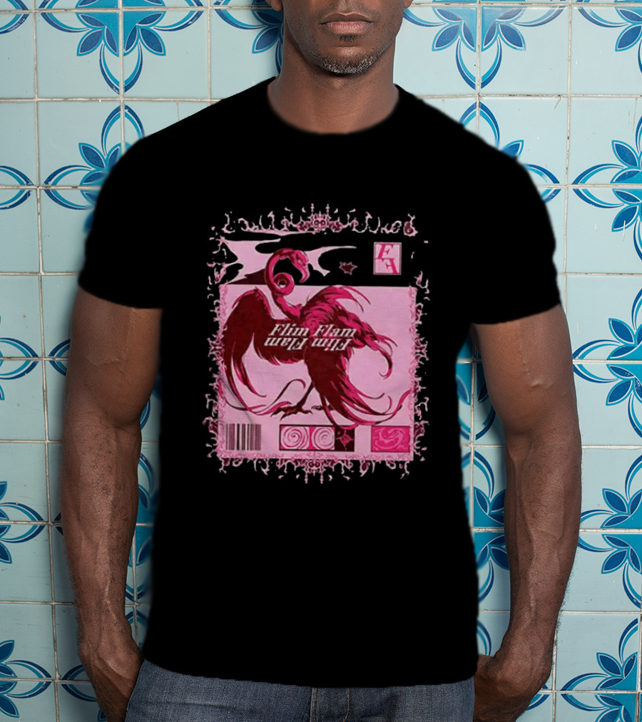 Flim Flam Flamingo Barcode Pink Swirl Border T-Shirt