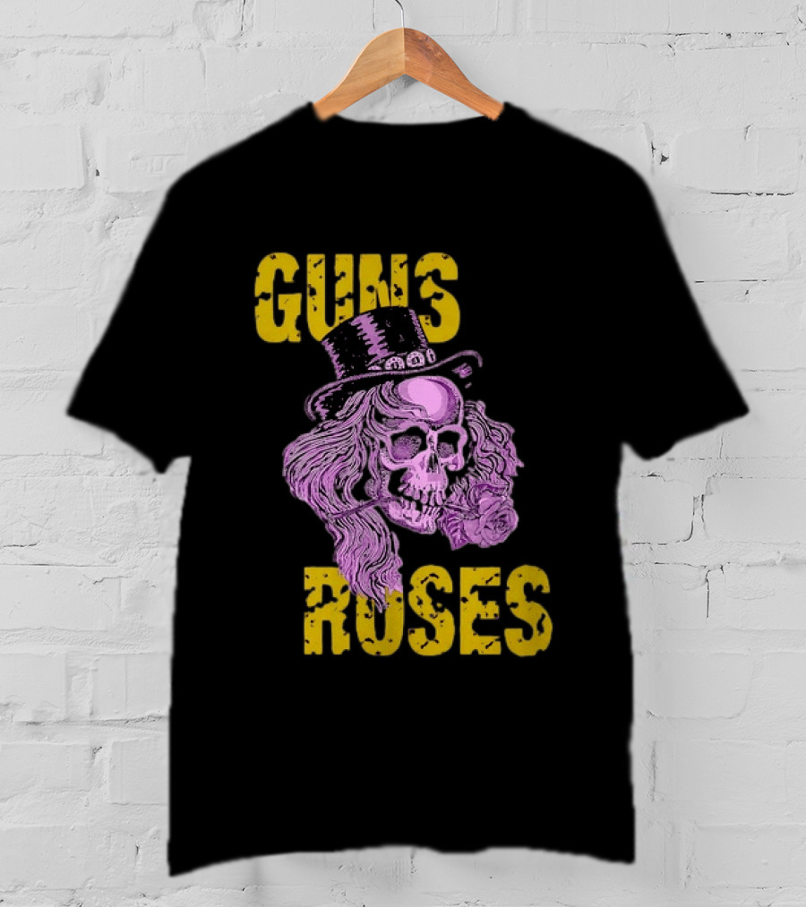 Guns N' Roses Distressed Skull With Top Hat And Roses T-Shirt