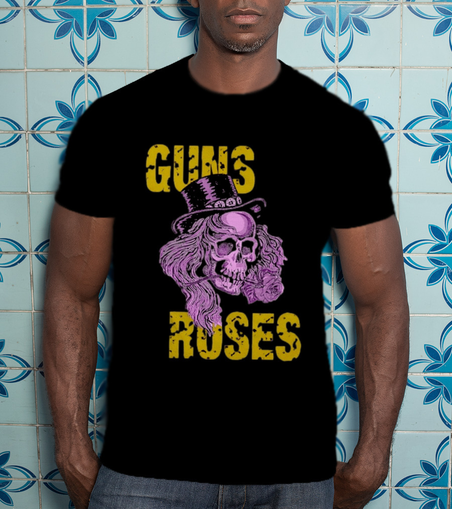 Guns N' Roses Distressed Skull With Top Hat And Roses T-Shirt