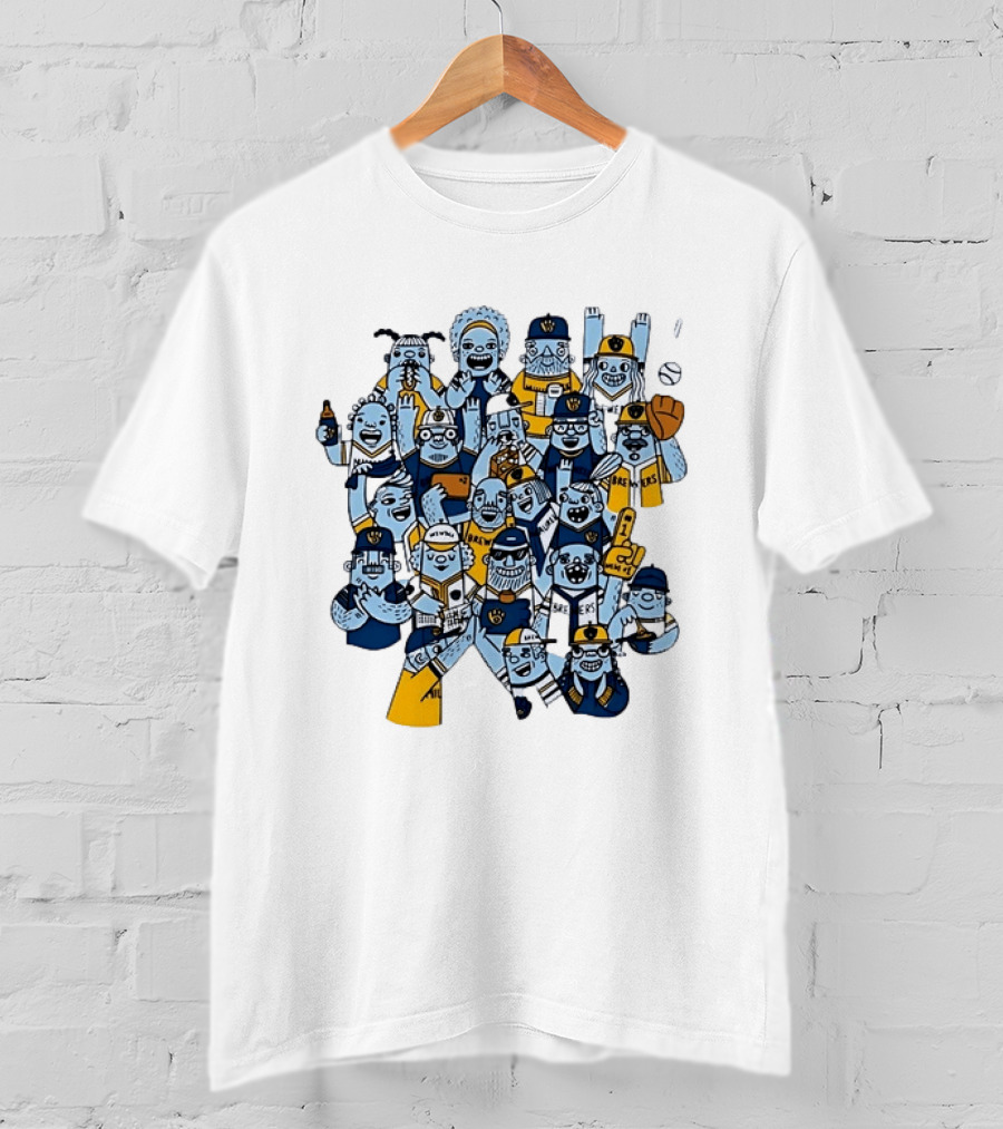 Milwaukee Brewers Fan Cartoon Characters Baseball Crowd T-Shirt