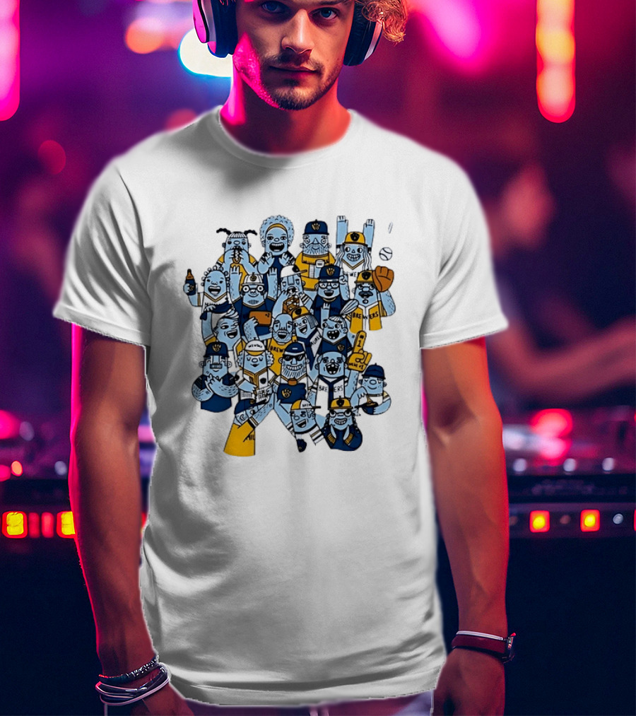 Milwaukee Brewers Fan Cartoon Characters Baseball Crowd T-Shirt