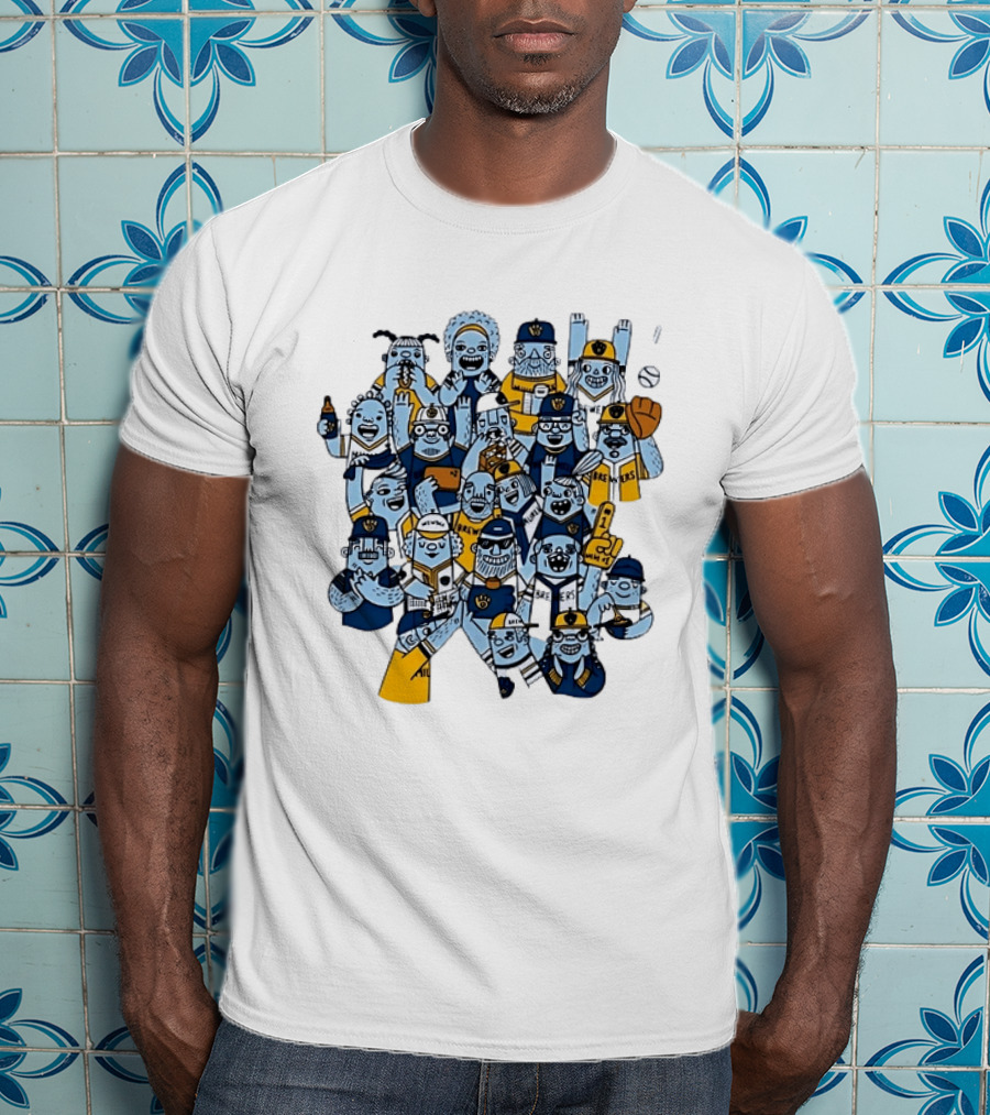 Milwaukee Brewers Fan Cartoon Characters Baseball Crowd T-Shirt