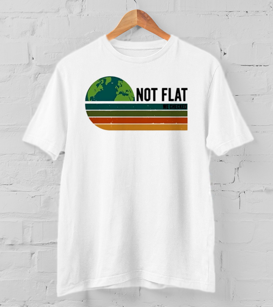 Not Flat We Checked Earth Globe Retro Stripes T-Shirt