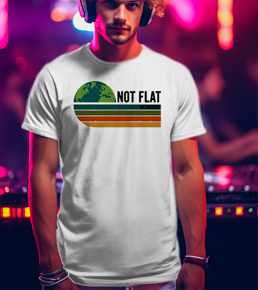 Not Flat We Checked Earth Globe Retro Stripes T-Shirt