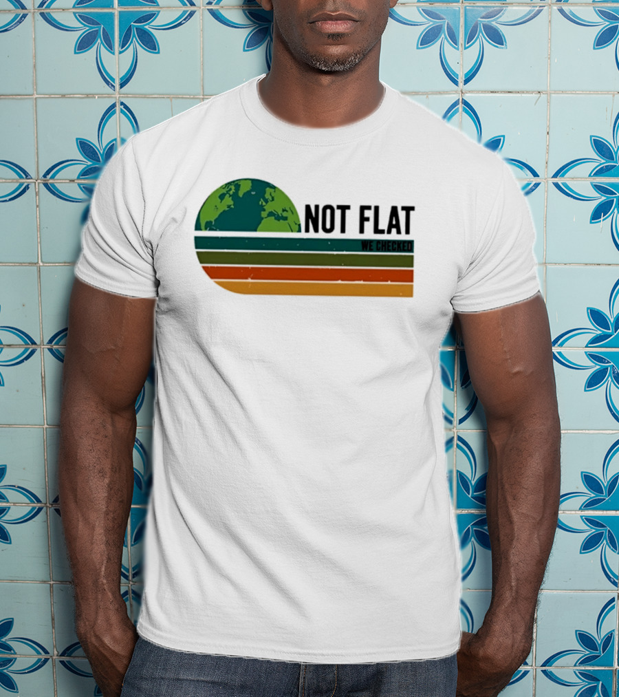 Not Flat We Checked Earth Globe Retro Stripes T-Shirt