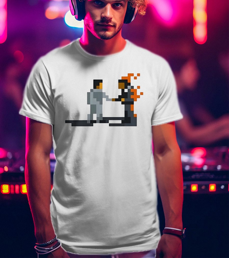 Pink Floyd Wish You Were Here Pixelated Two Men Shaking Hands Flames T-Shirt