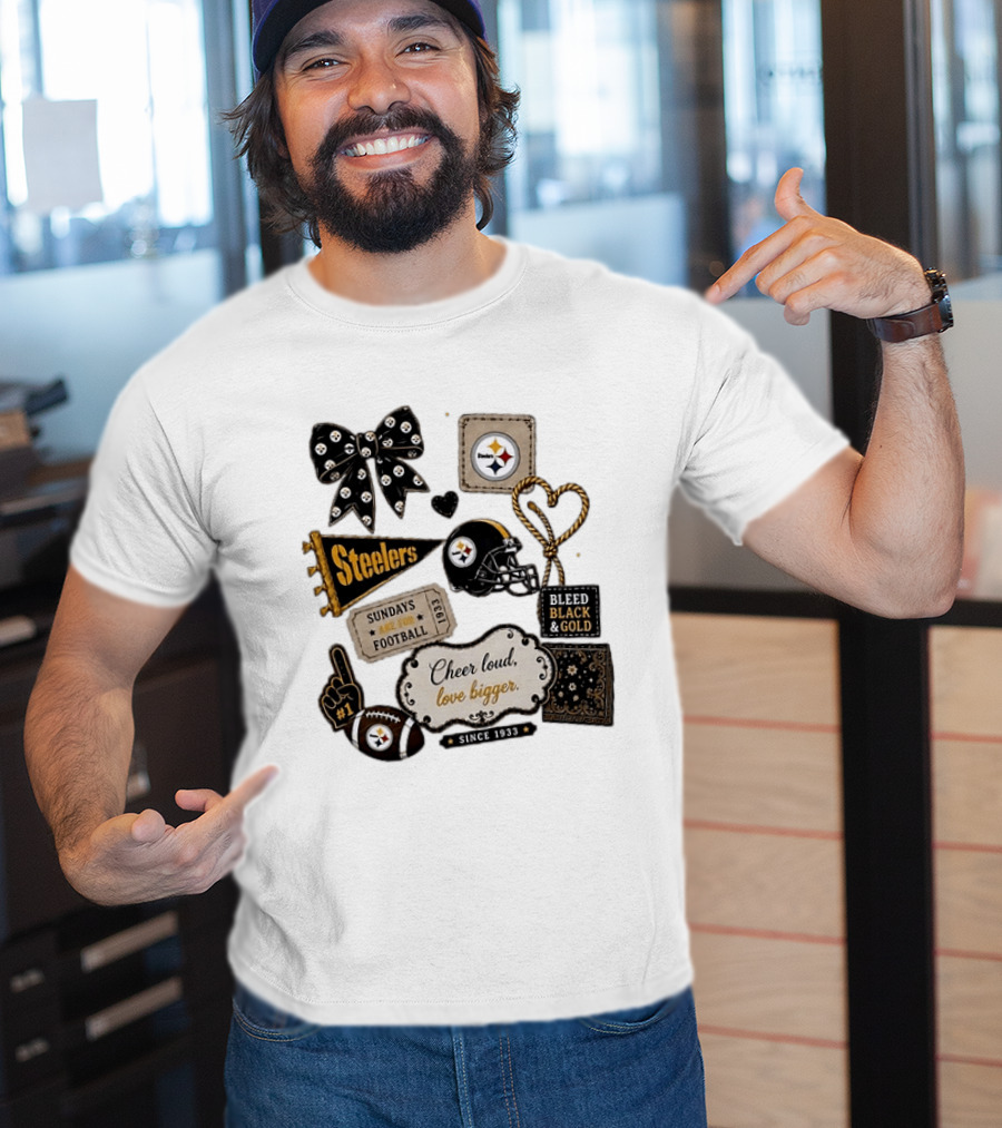 Pittsburgh Steelers Cheer Loud Love Bigger Steelers Sundays Are For Football Bleed Black And Gold Since 1933 T-Shirt