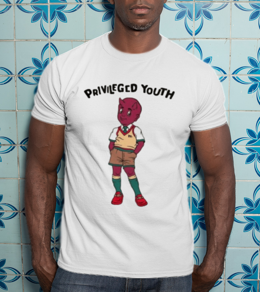 Privileged Youth Cartoon Devil Character Cream Independent Trading Co. Yearbook T-Shirt