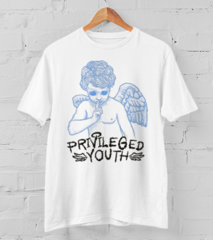 Privileged Youth Angel Blue Winged Figure Cream Color T-Shirt