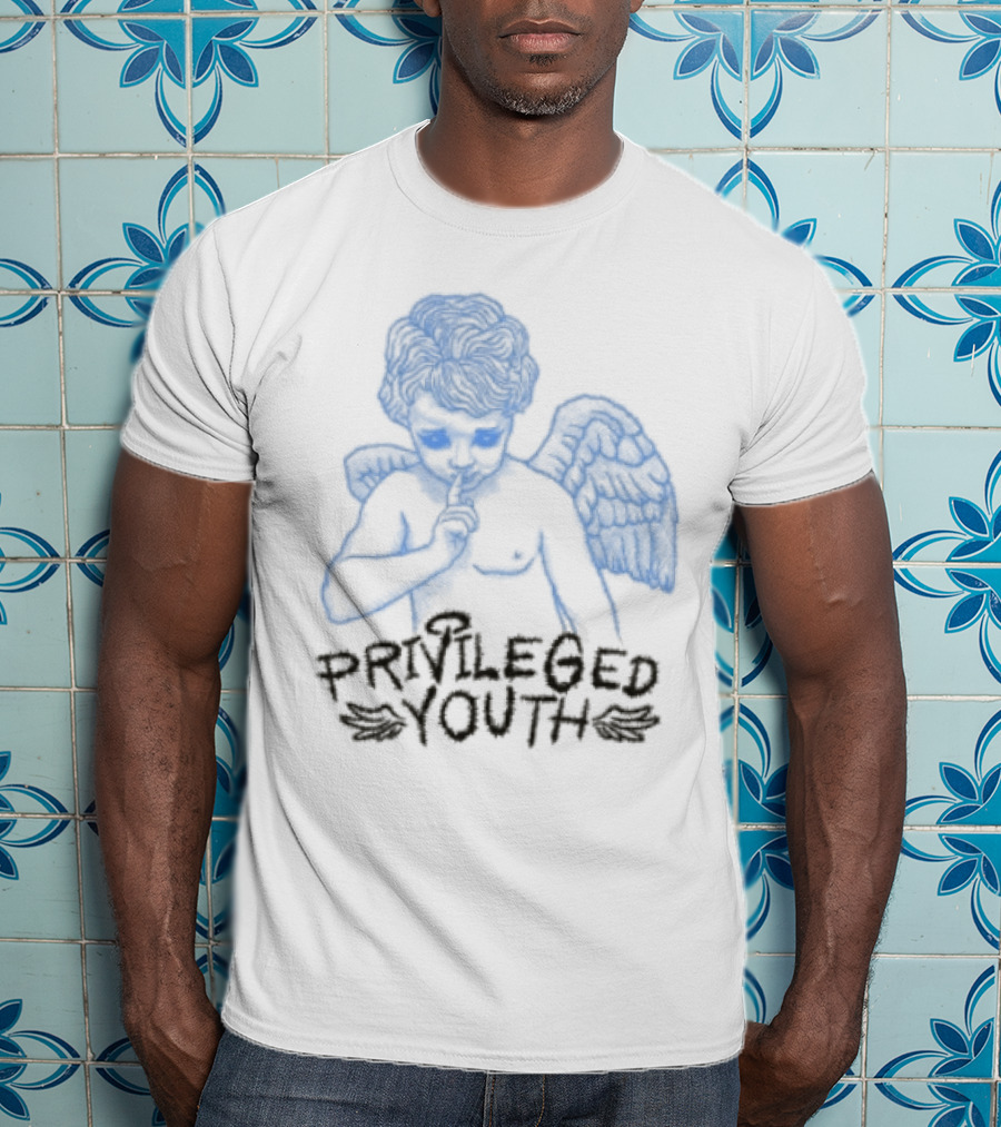 Privileged Youth Angel Blue Winged Figure Cream Color T-Shirt