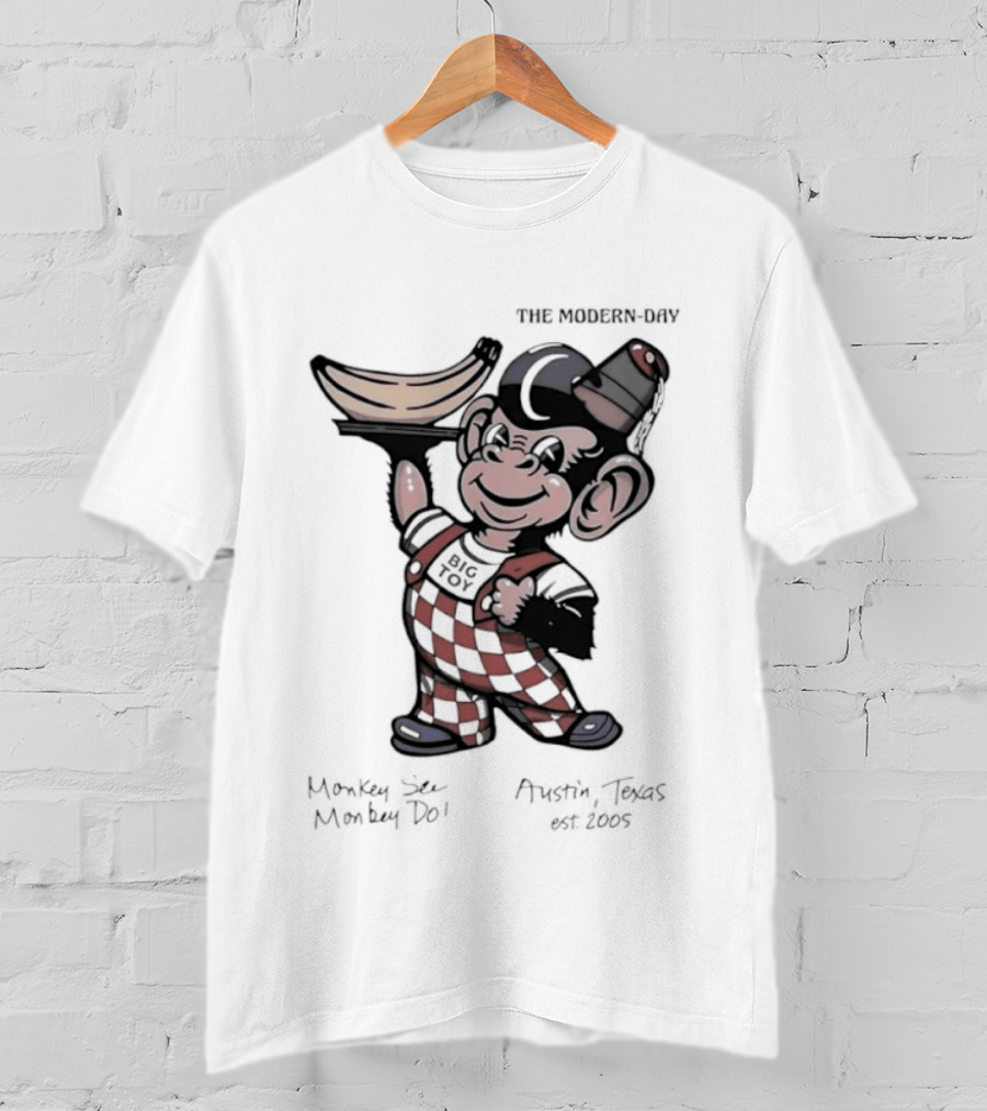 The Modern Day Big Toy Monkey See Monkey Do Austin Texas Est 2005 Vintage Cartoon T-Shirt