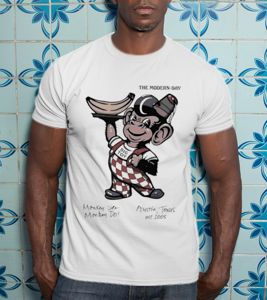 The Modern Day Big Toy Monkey See Monkey Do Austin Texas Est 2005 Vintage Cartoon T-Shirt