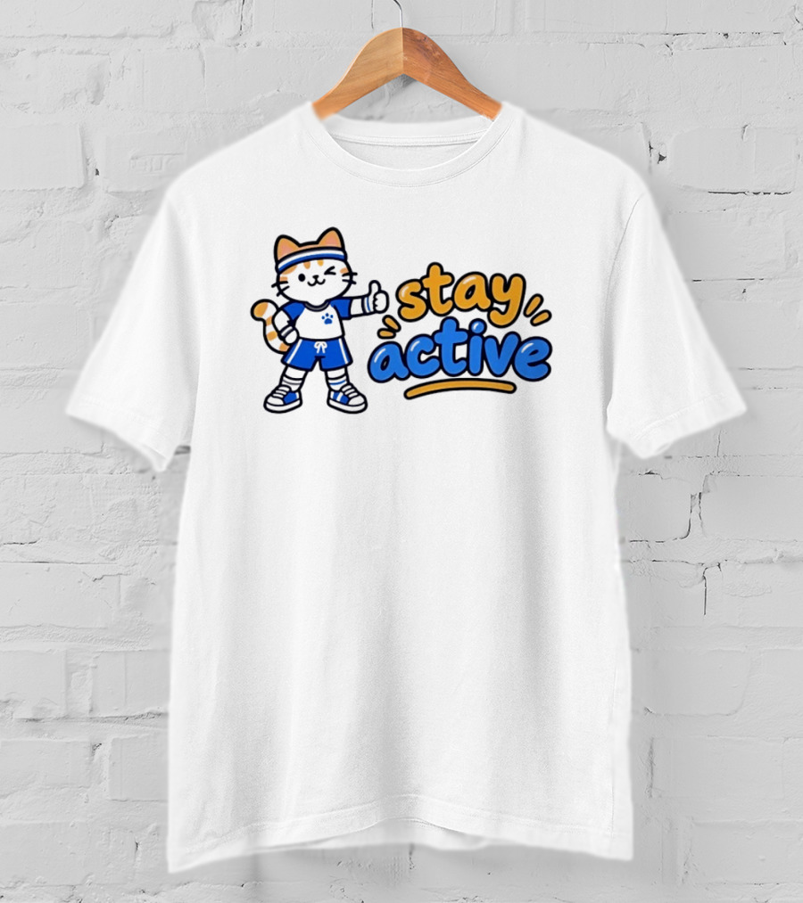 Cat Stay Active Fitness Workout Exercise T-Shirt