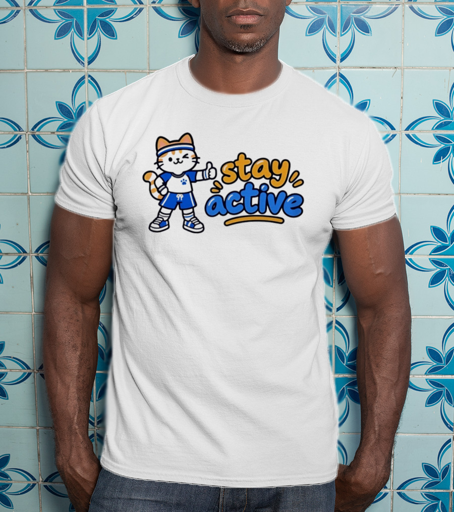 Cat Stay Active Fitness Workout Exercise T-Shirt
